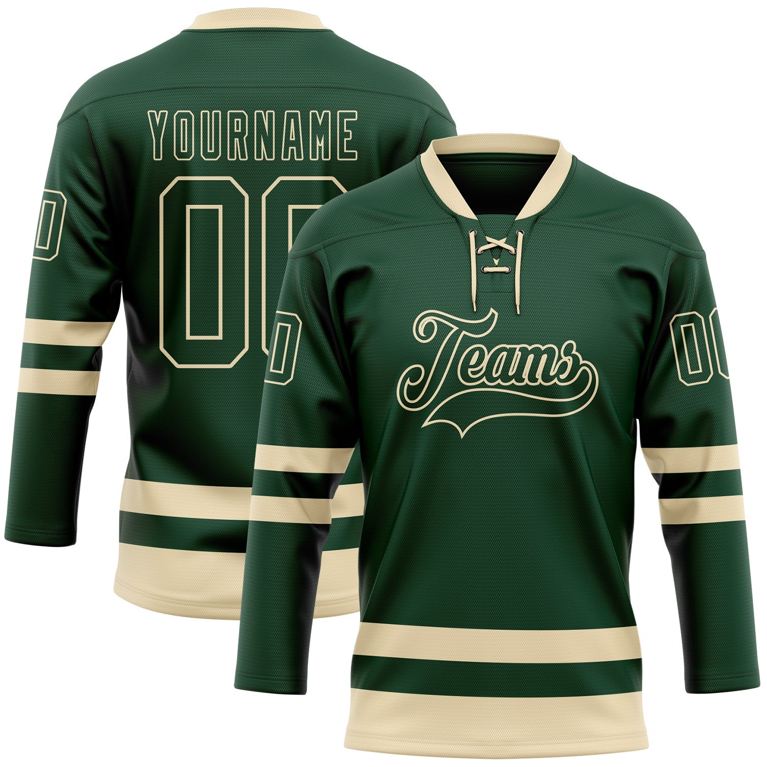 Custom Green Cream Hockey Lace Neck Jersey - Main View