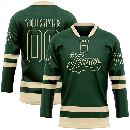 Custom Green Cream Hockey Lace Neck Jersey - Main View