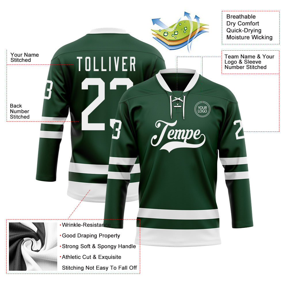 Custom Green White Hockey Lace Neck Jersey view 3
