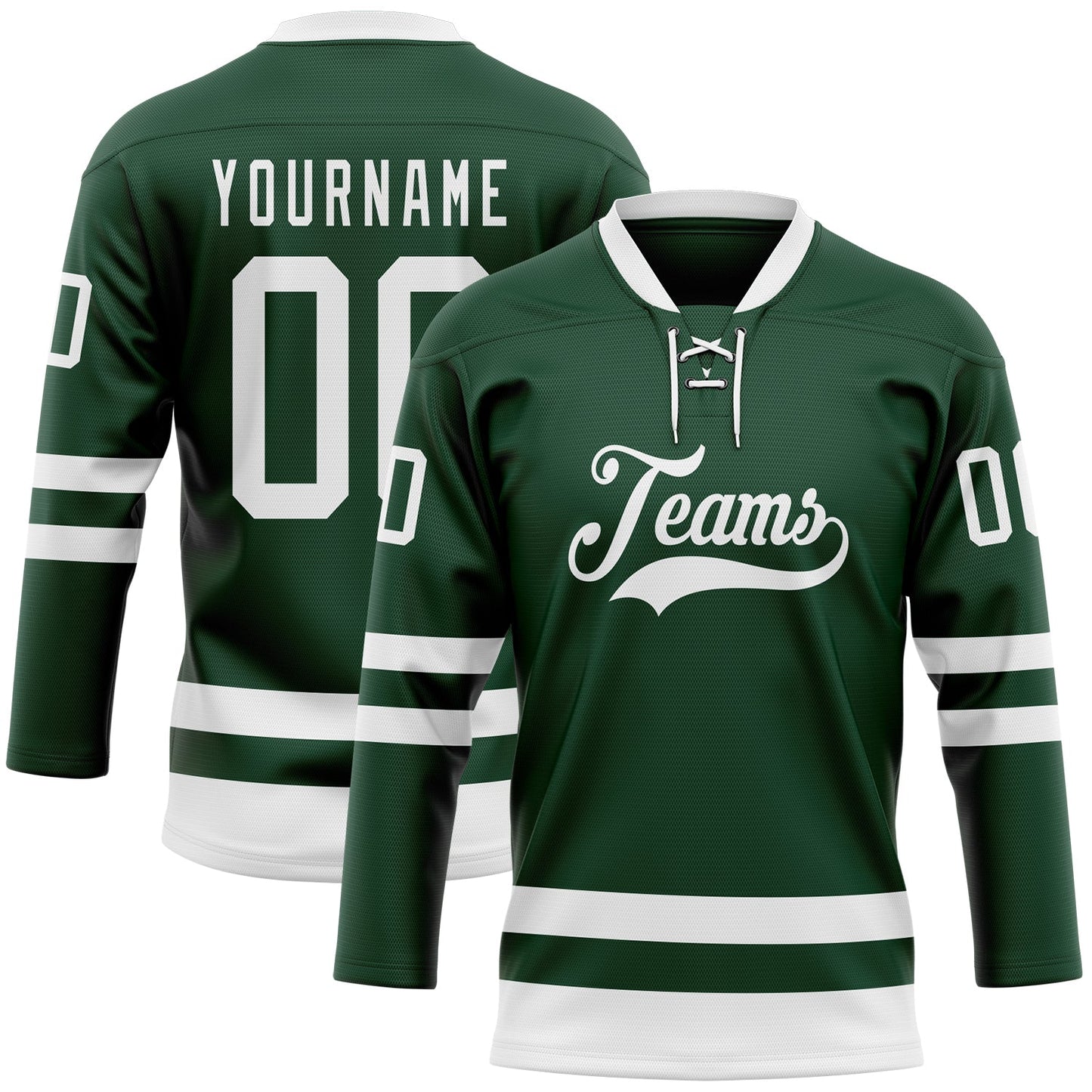 Custom Green White Hockey Lace Neck Jersey - Main View