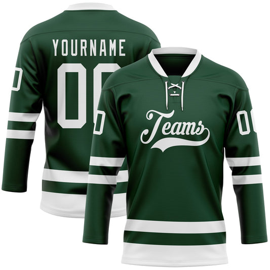 Custom Green White Hockey Lace Neck Jersey - Main View