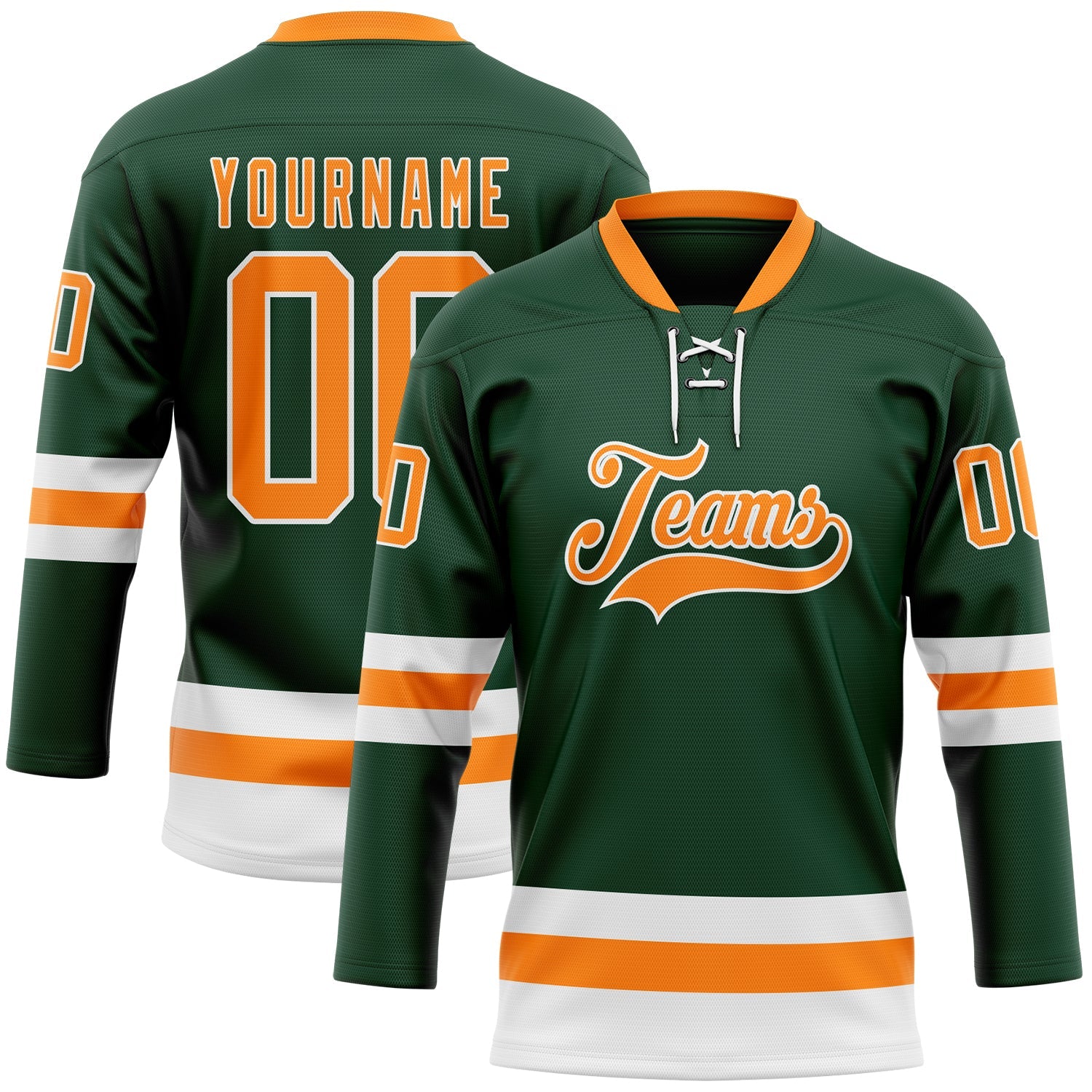 Custom Green Bay Orange-White Hockey Lace Neck Jersey - Main View