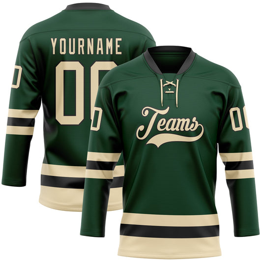 Custom Green Cream-Black Hockey Lace Neck Jersey - Main View