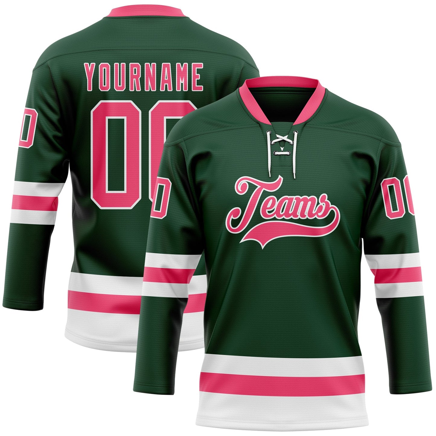Custom Green Neon Pink-White Hockey Lace Neck Jersey - Main View