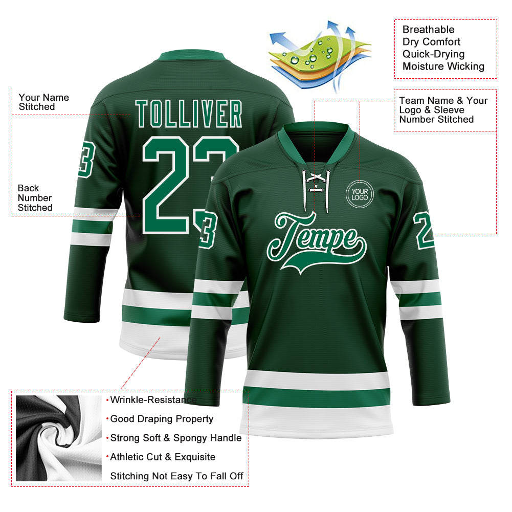 Custom Green Kelly Green-White Hockey Lace Neck Jersey view 3