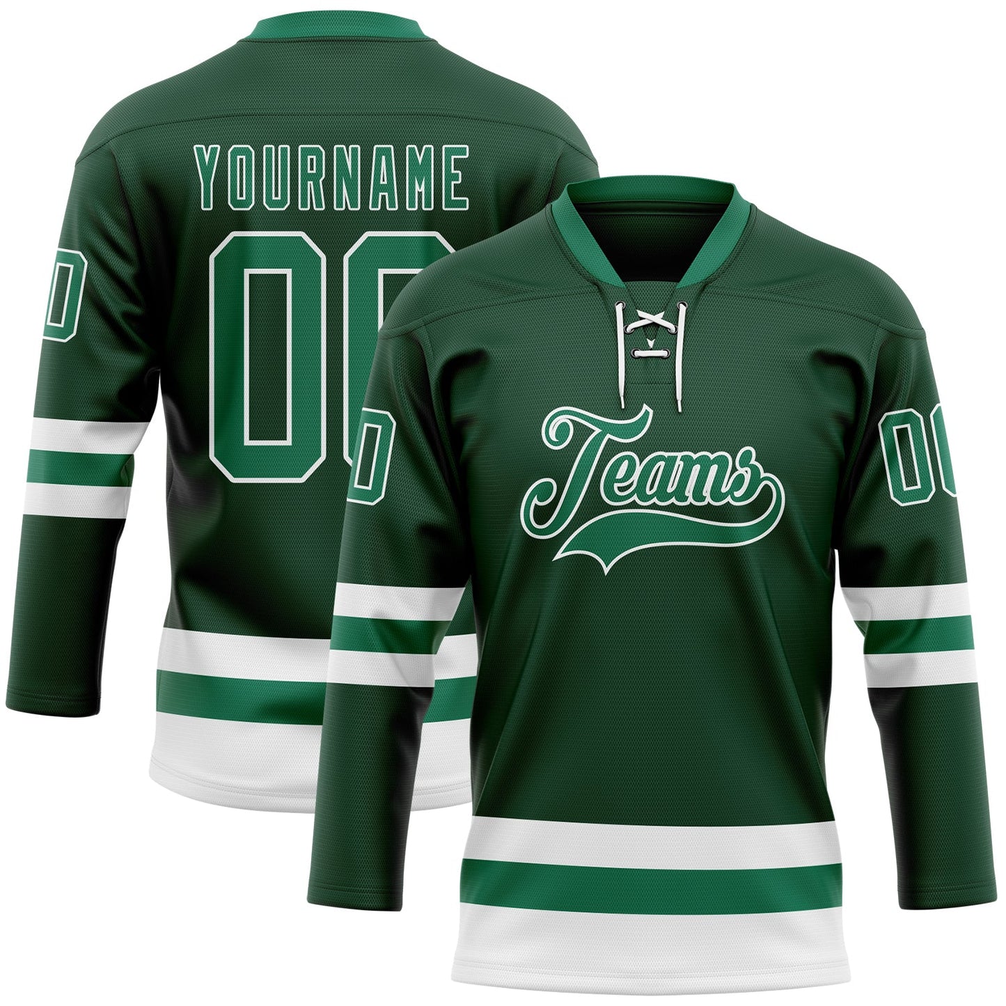 Custom Green Kelly Green-White Hockey Lace Neck Jersey - Main View