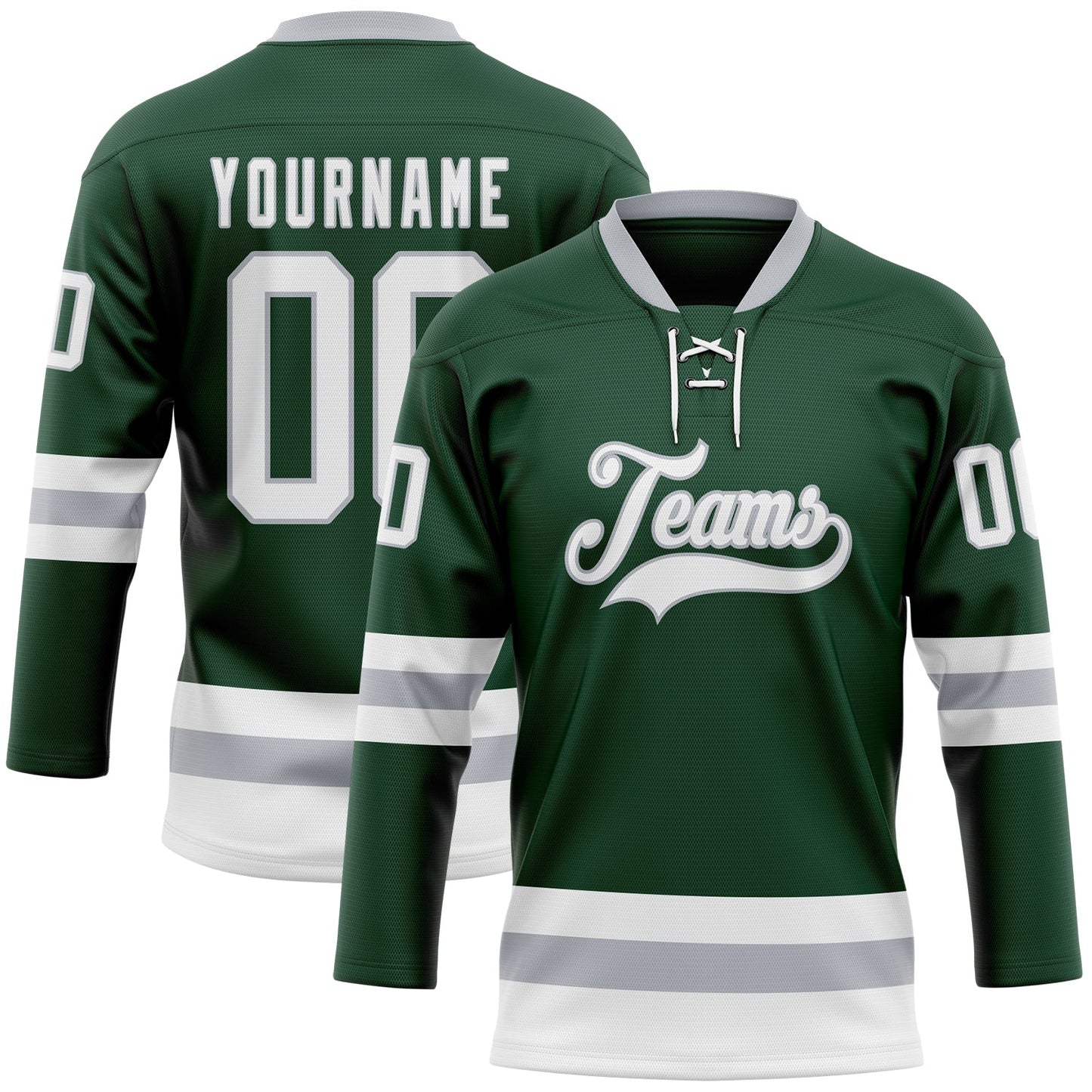 Custom Green White-Gray Hockey Lace Neck Jersey - Main View
