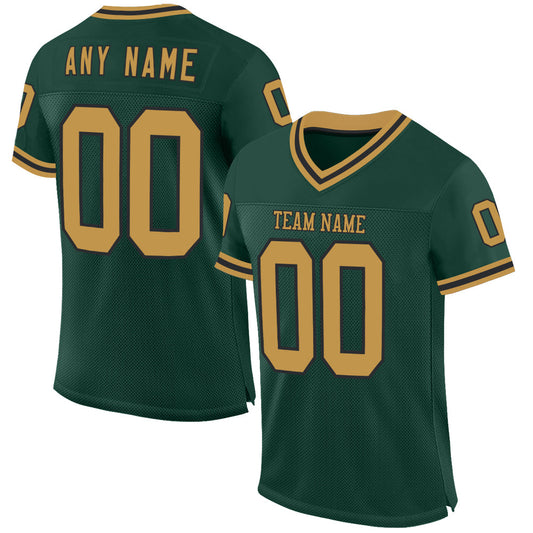 Custom Green Old Gold-Black Mesh Authentic Throwback Football Jersey - Main View