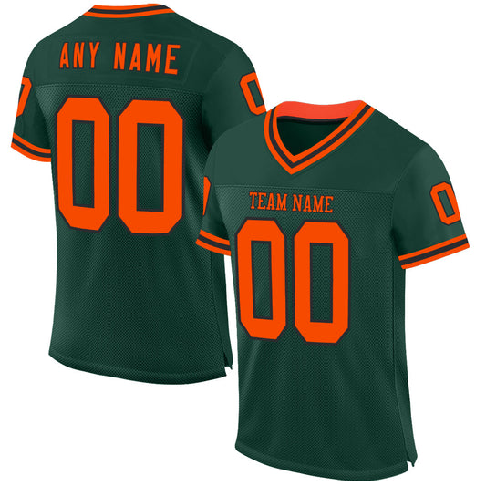 Custom Green Orange-Black Mesh Authentic Throwback Football Jersey - Main View