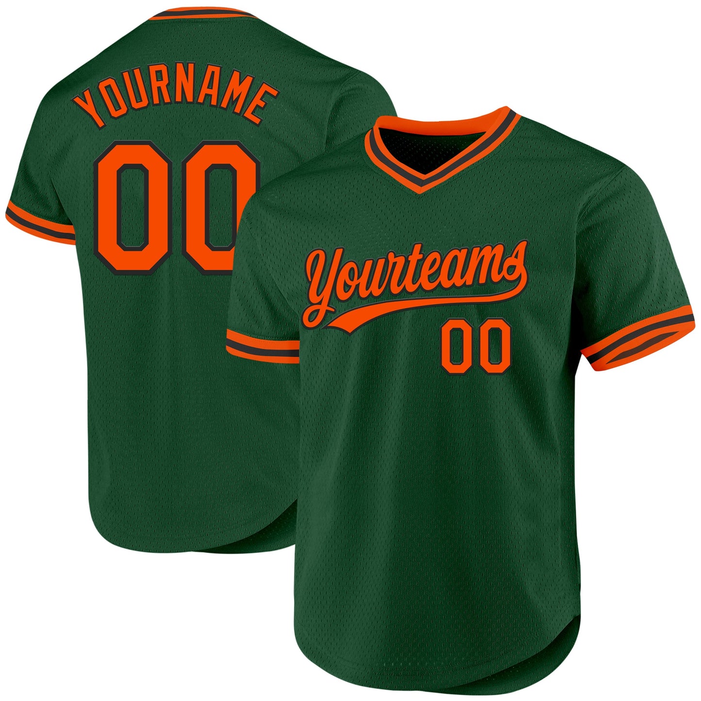 Custom Green Orange-Black Authentic Throwback Baseball Jersey - Main View