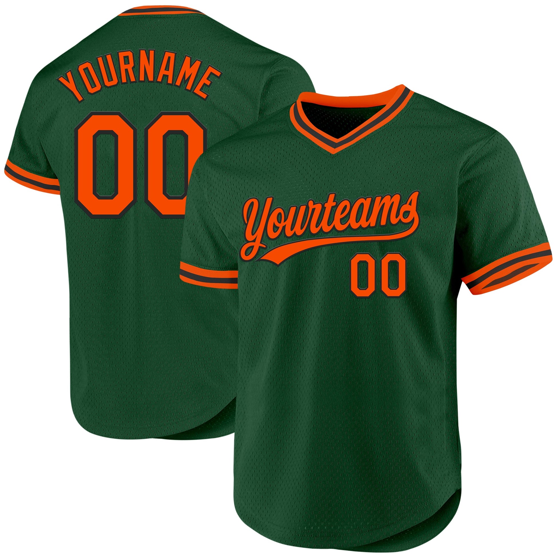 Custom Green Orange-Black Authentic Throwback Baseball Jersey - Main View