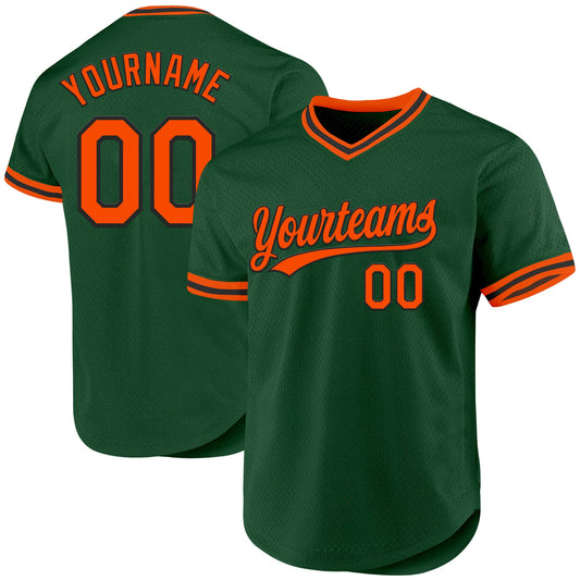 Custom Green Orange-Black Authentic Throwback Baseball Jersey - Main View