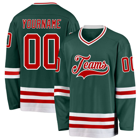 Custom Green Red-White Hockey Jersey - Main View