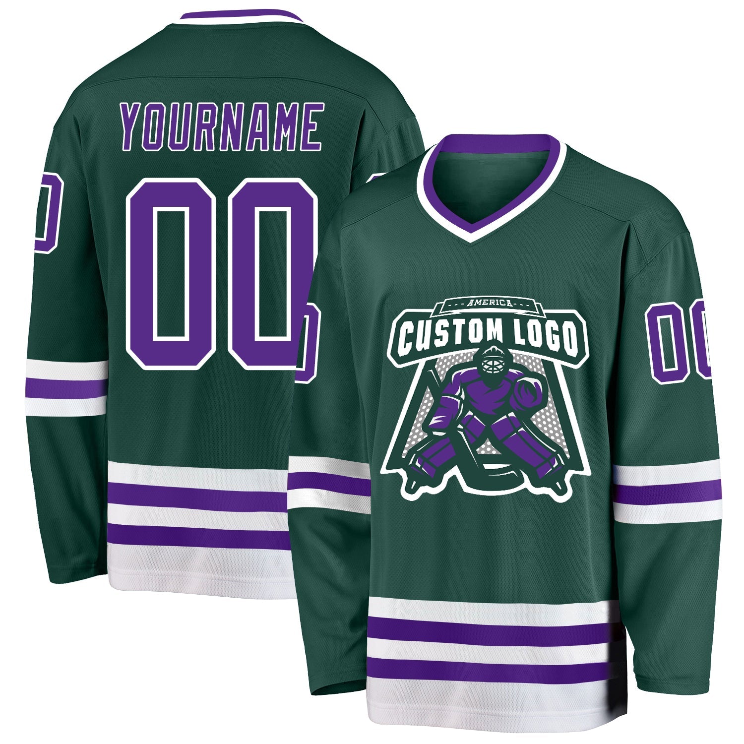 Custom Green Purple-White Hockey Jersey view 2