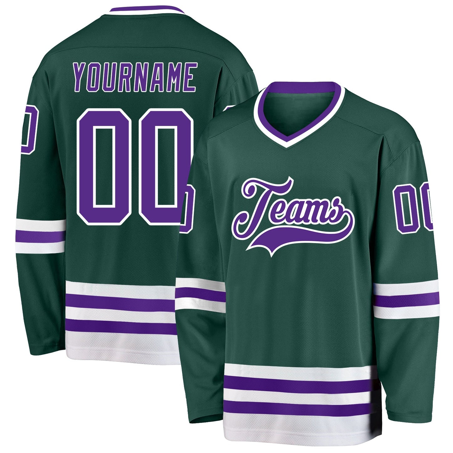 Custom Green Purple-White Hockey Jersey - Main View