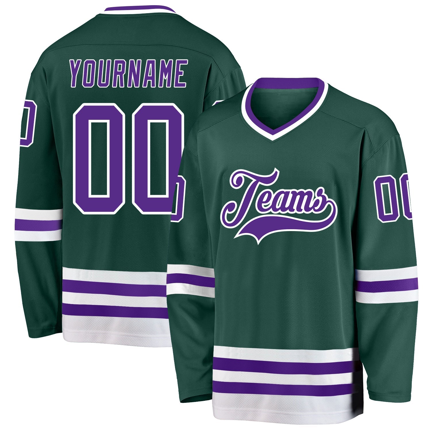 Custom Green Purple-White Hockey Jersey - Main View