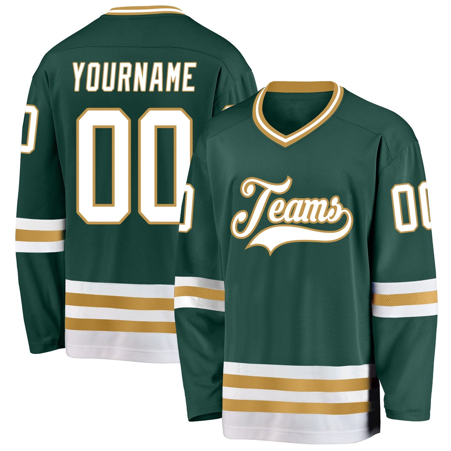 Custom Green White-Old Gold Hockey Jersey - Main View