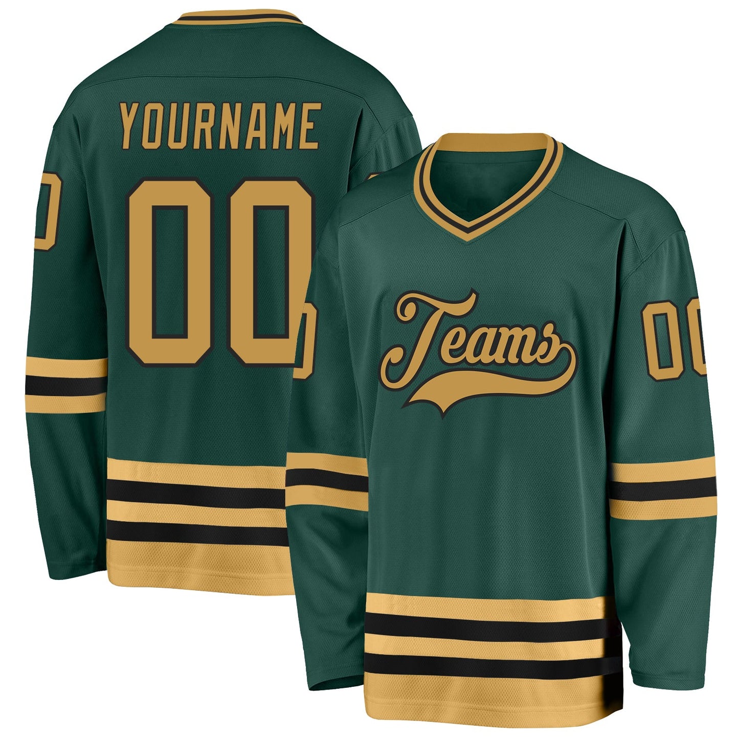 Custom Green Old Gold-Black Hockey Jersey - Main View