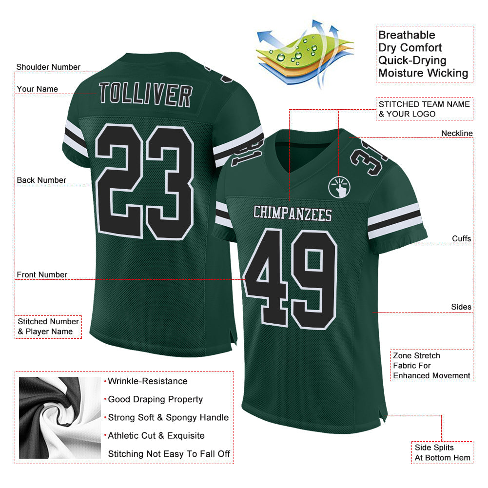Custom Green Black-White Mesh Authentic Football Jersey view 2