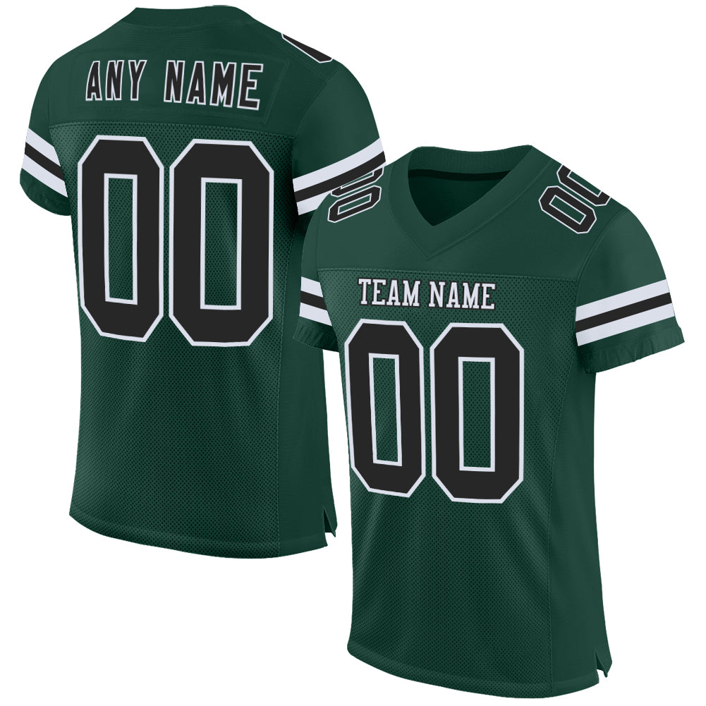Custom Green Black-White Mesh Authentic Football Jersey - Main View