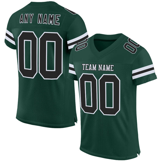 Custom Green Black-White Mesh Authentic Football Jersey - Main View