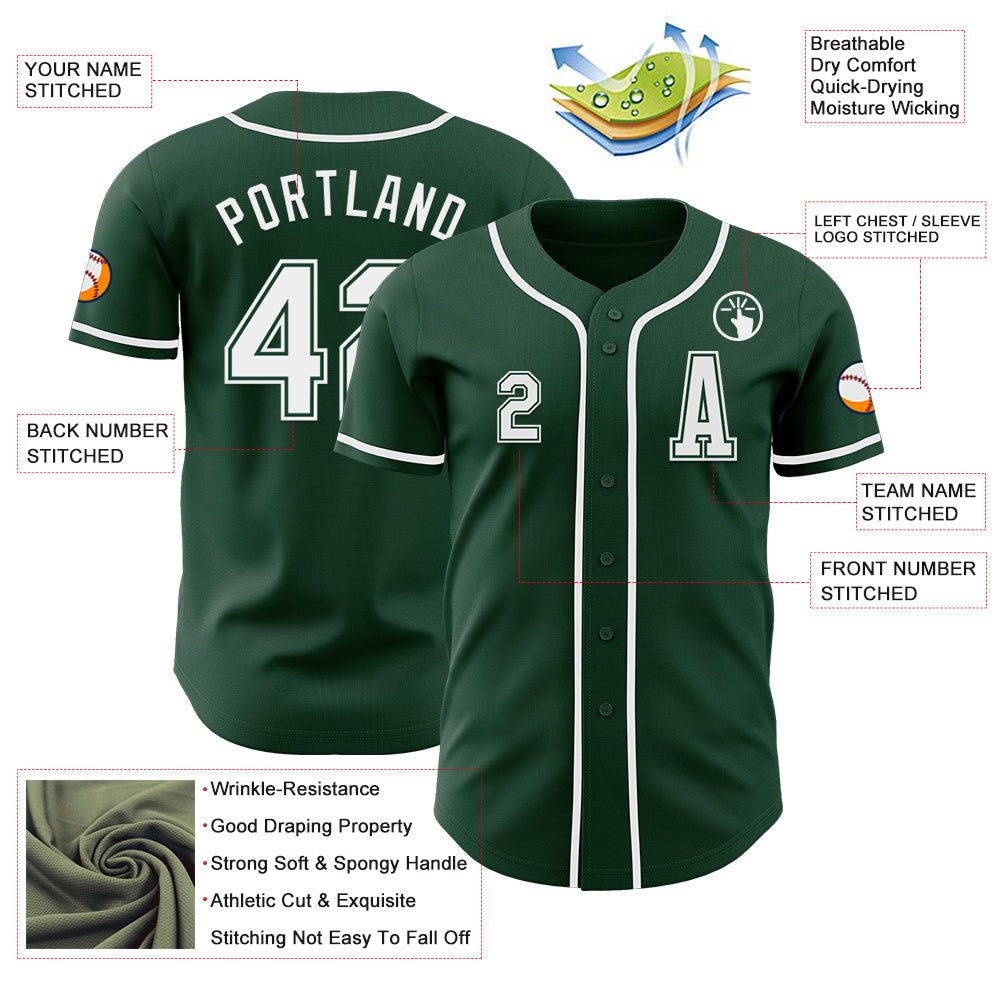 Custom Green White Authentic Baseball Jersey view 2