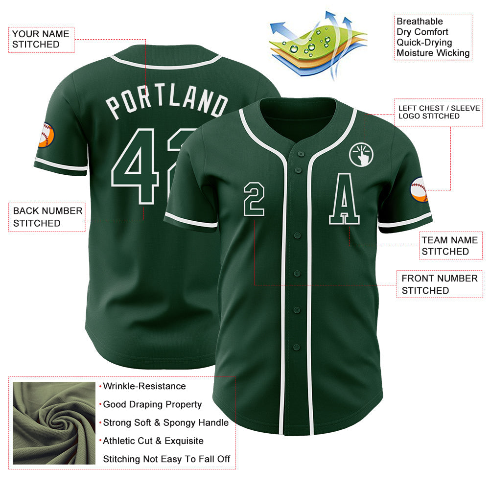 Custom Green White Authentic Baseball Jersey view 2