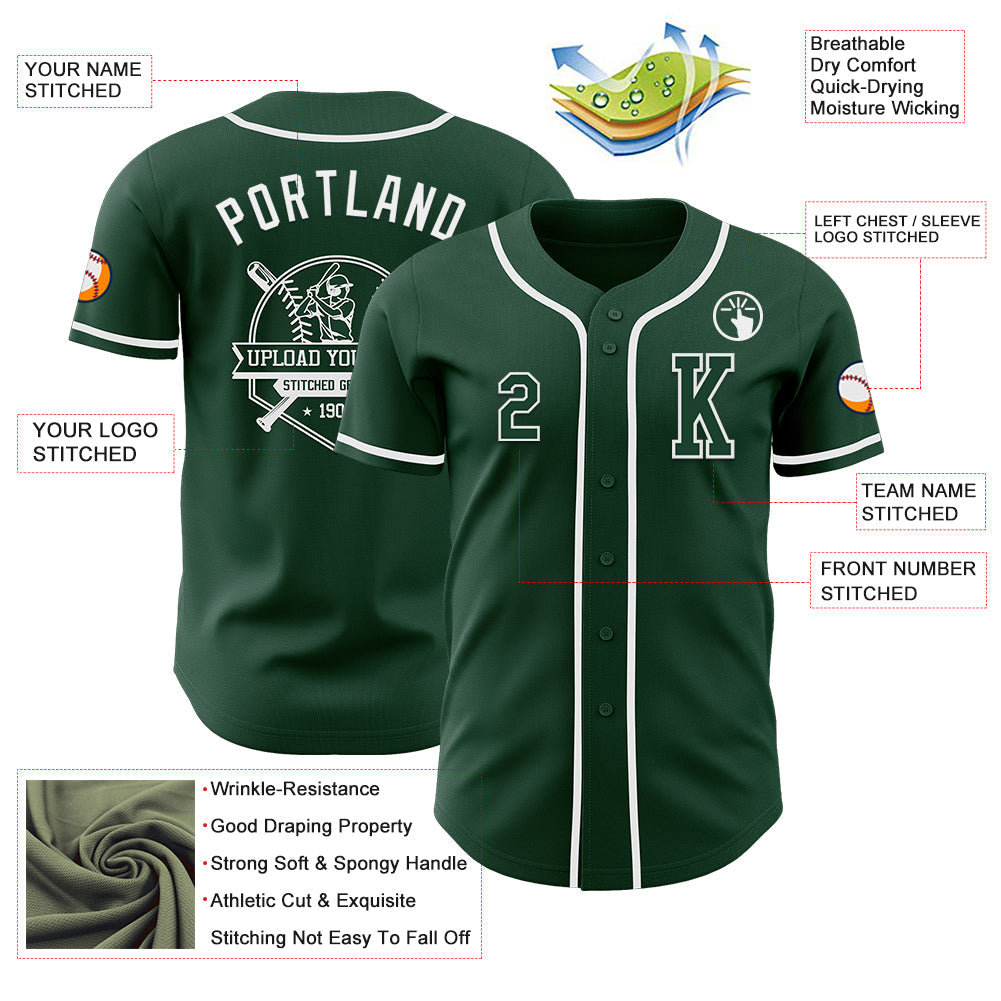 Custom Green White Authentic Baseball Jersey view 6