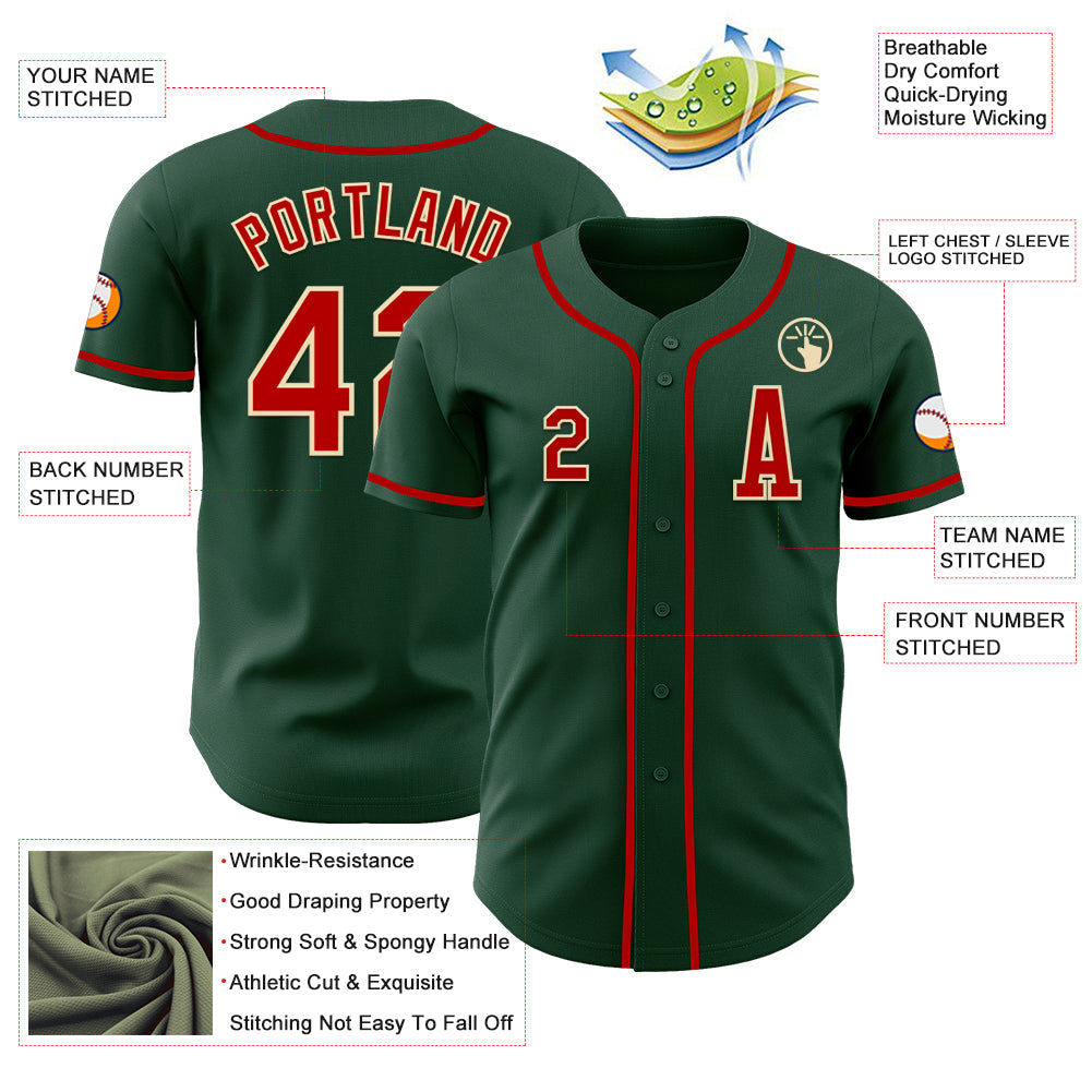 Custom Green Red-Cream Authentic Baseball Jersey view 2