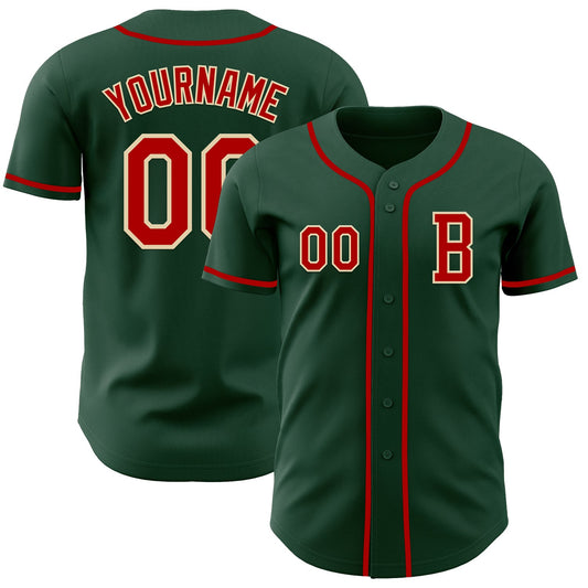 Custom Green Red-Cream Authentic Baseball Jersey - Main View