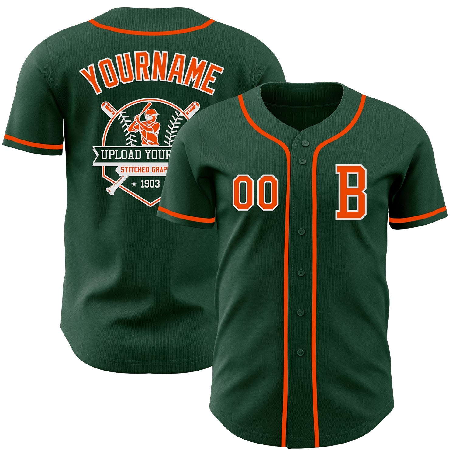 Custom Green Orange-White Authentic Baseball Jersey view 5