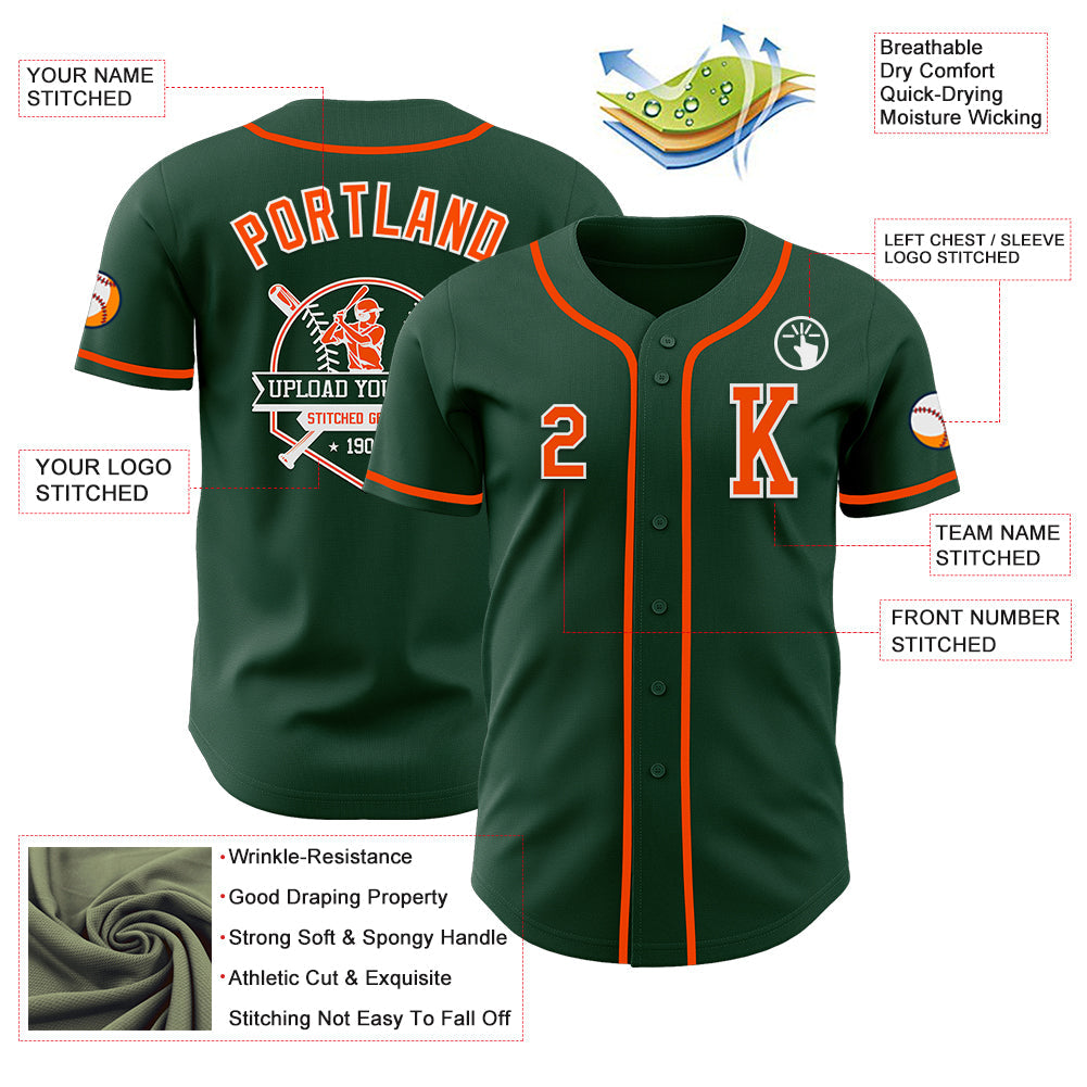 Custom Green Orange-White Authentic Baseball Jersey view 6