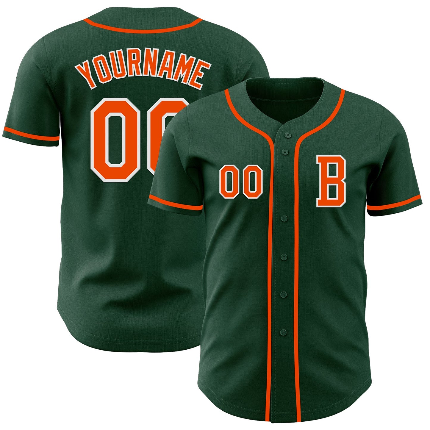 Custom Green Orange-White Authentic Baseball Jersey - Main View