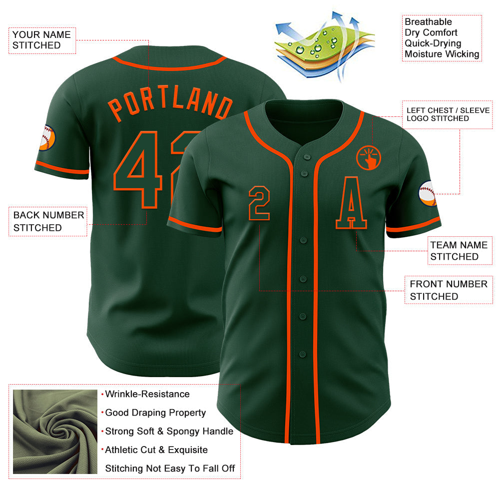 Custom Green Orange Authentic Baseball Jersey view 2