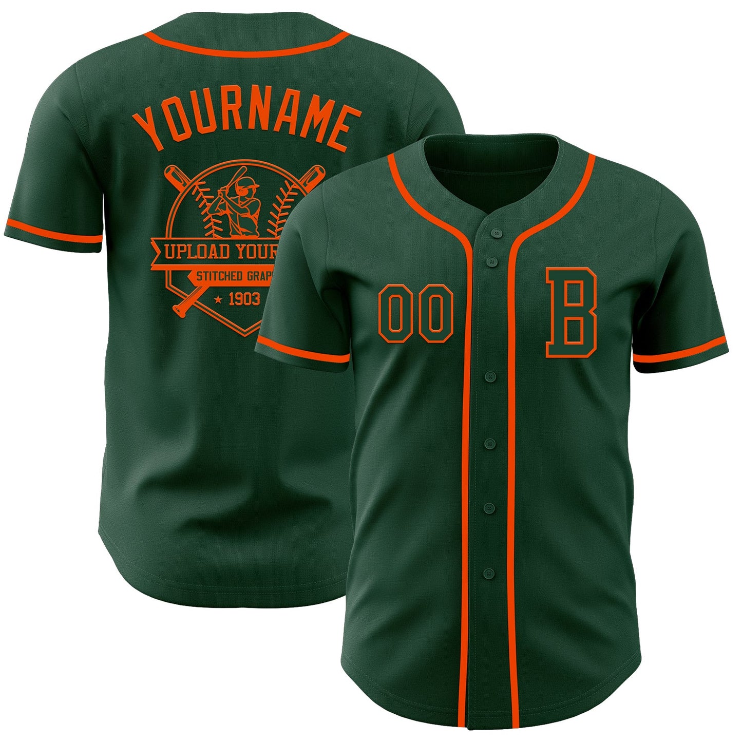 Custom Green Orange Authentic Baseball Jersey view 5