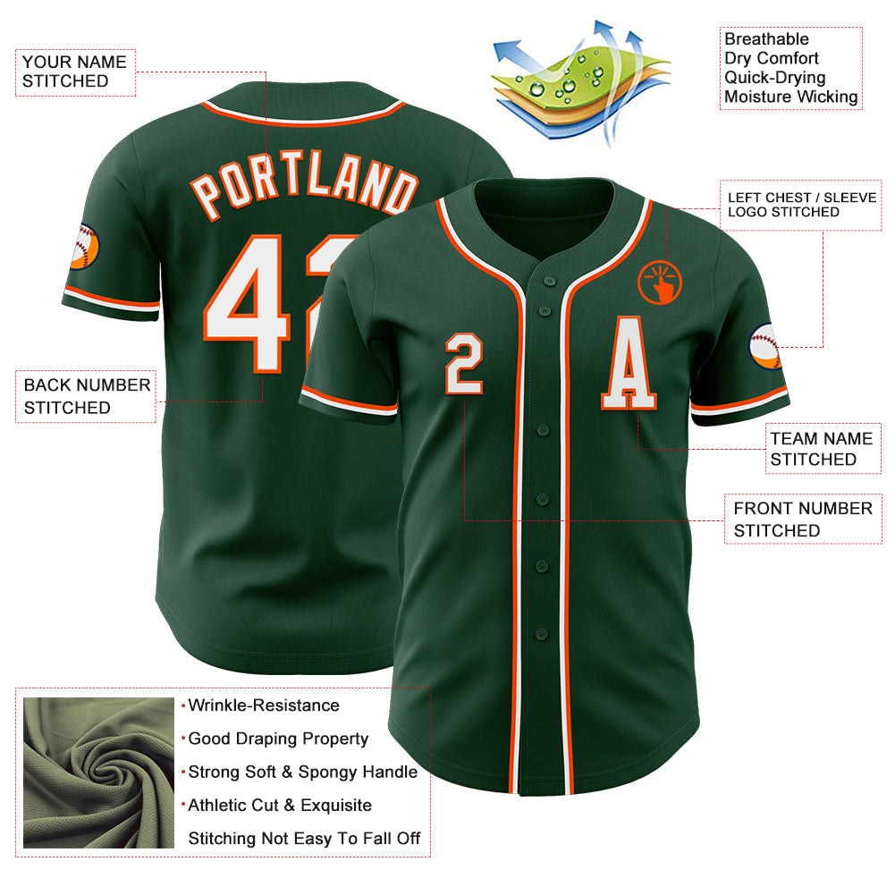 Custom Green White-Orange Authentic Baseball Jersey view 2