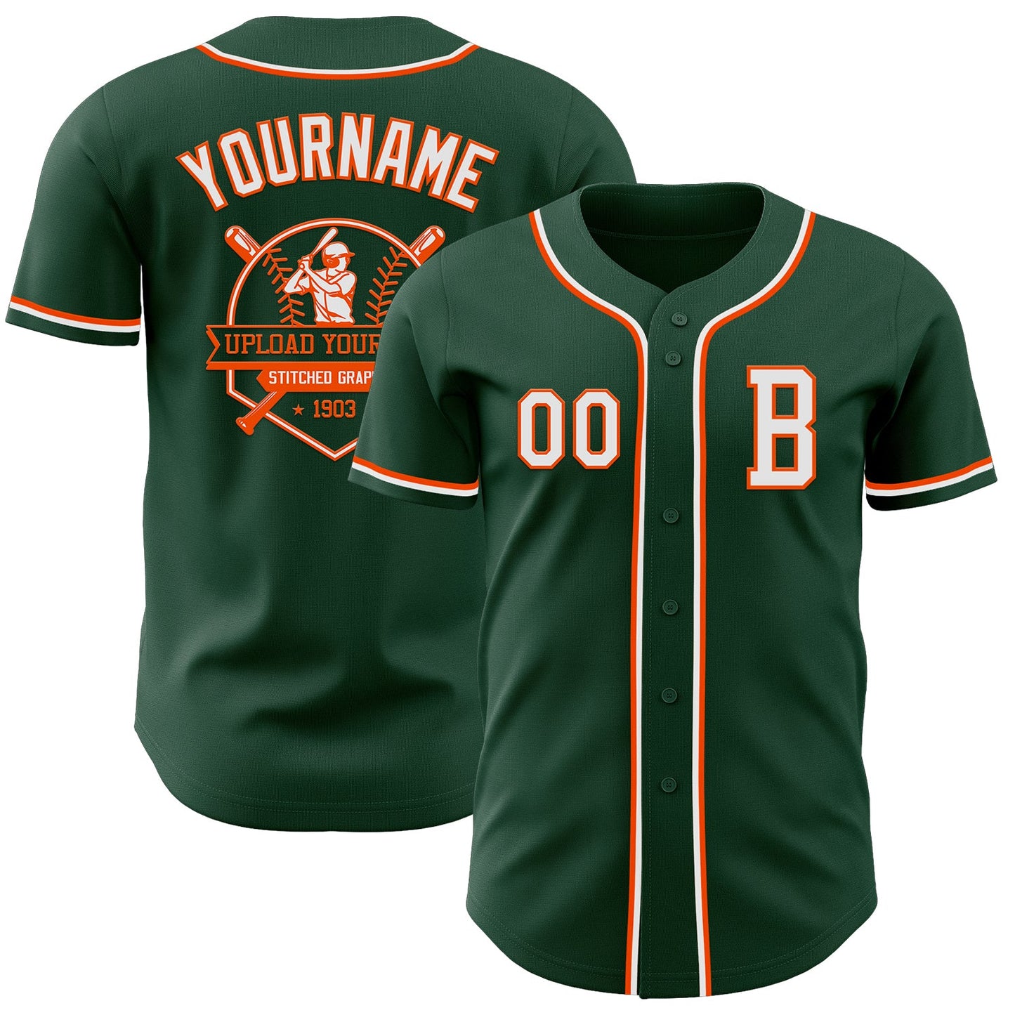 Custom Green White-Orange Authentic Baseball Jersey view 5