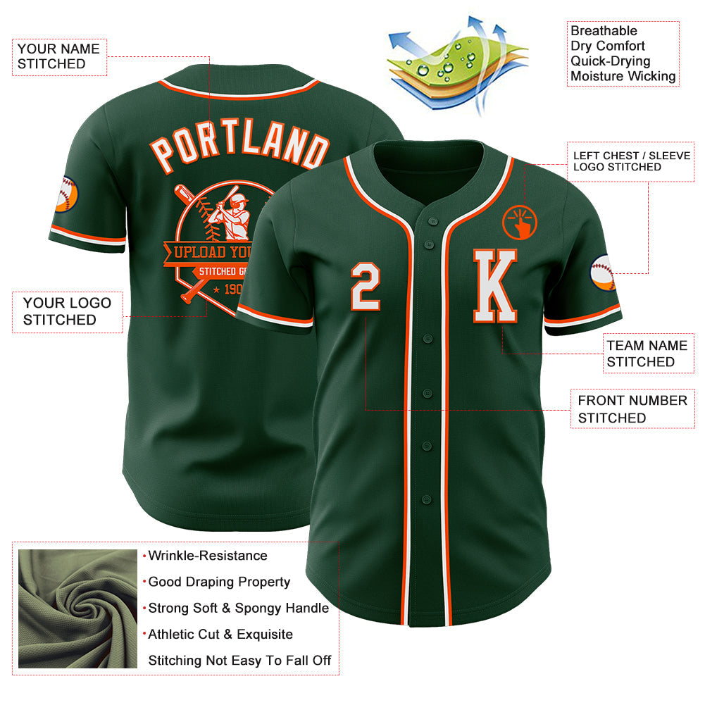 Custom Green White-Orange Authentic Baseball Jersey view 6
