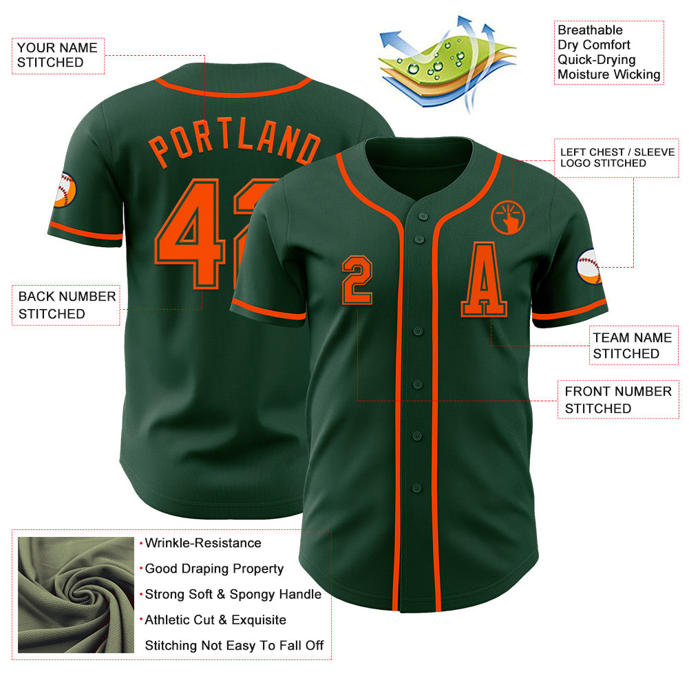 Custom Green Orange Authentic Baseball Jersey view 2