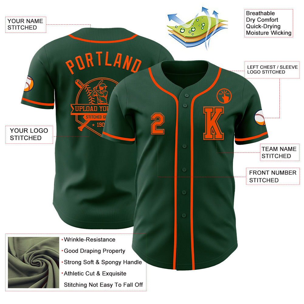 Custom Green Orange Authentic Baseball Jersey view 6