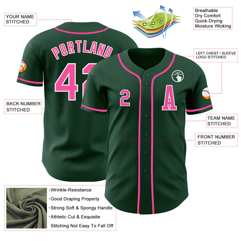 Custom Green Pink-White Authentic Baseball Jersey view 2
