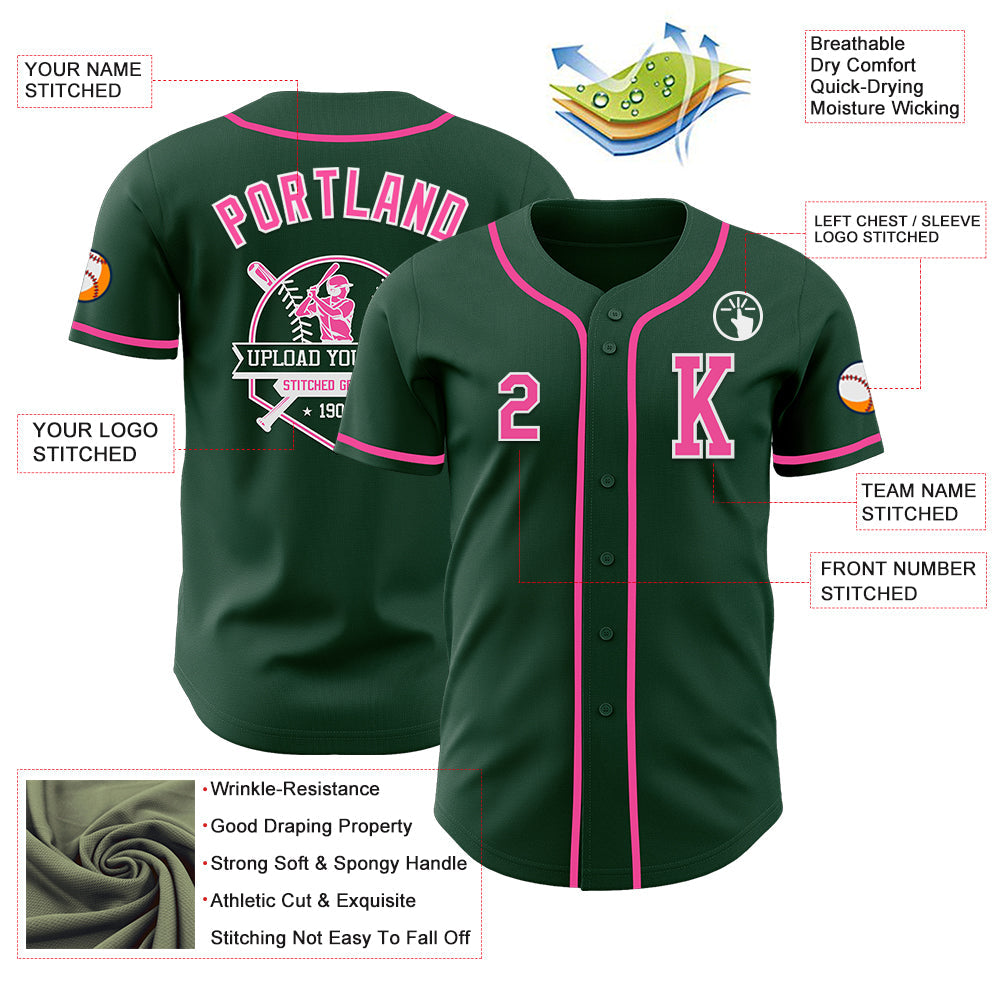 Custom Green Pink-White Authentic Baseball Jersey view 6