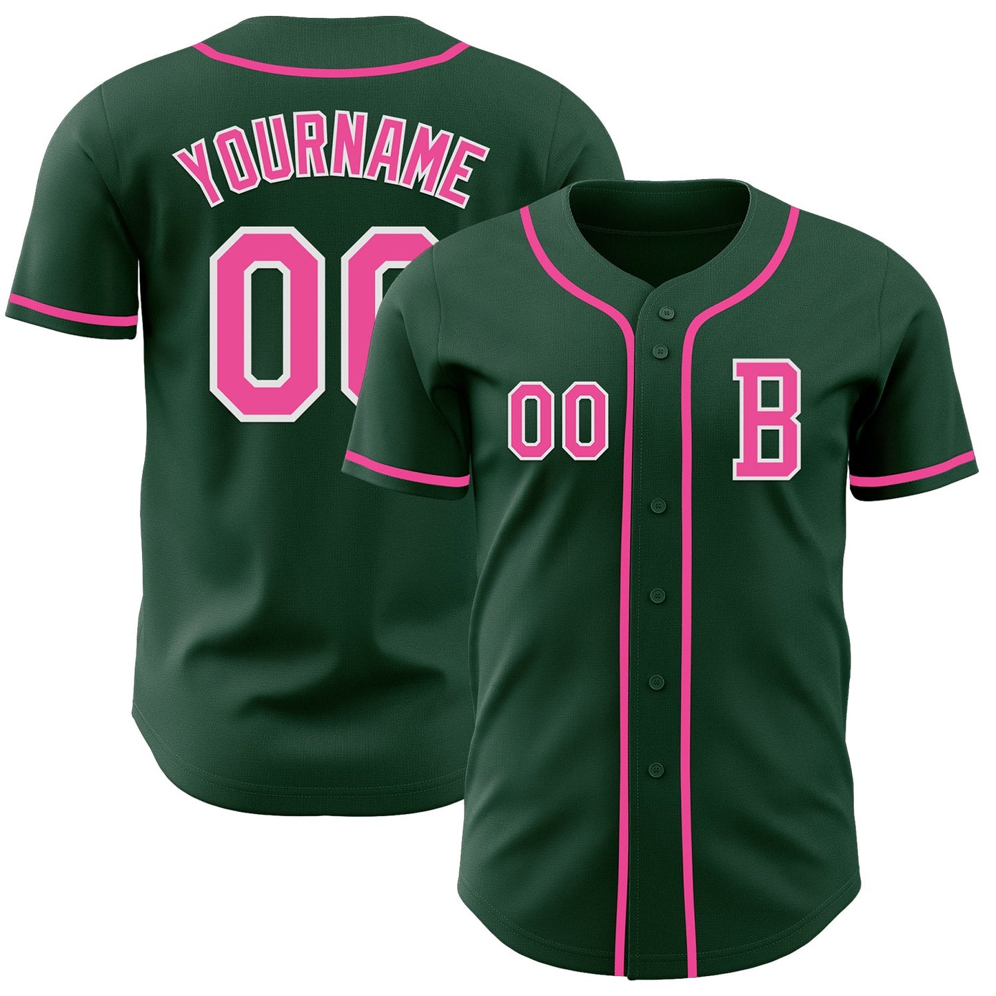 Custom Green Pink-White Authentic Baseball Jersey - Main View