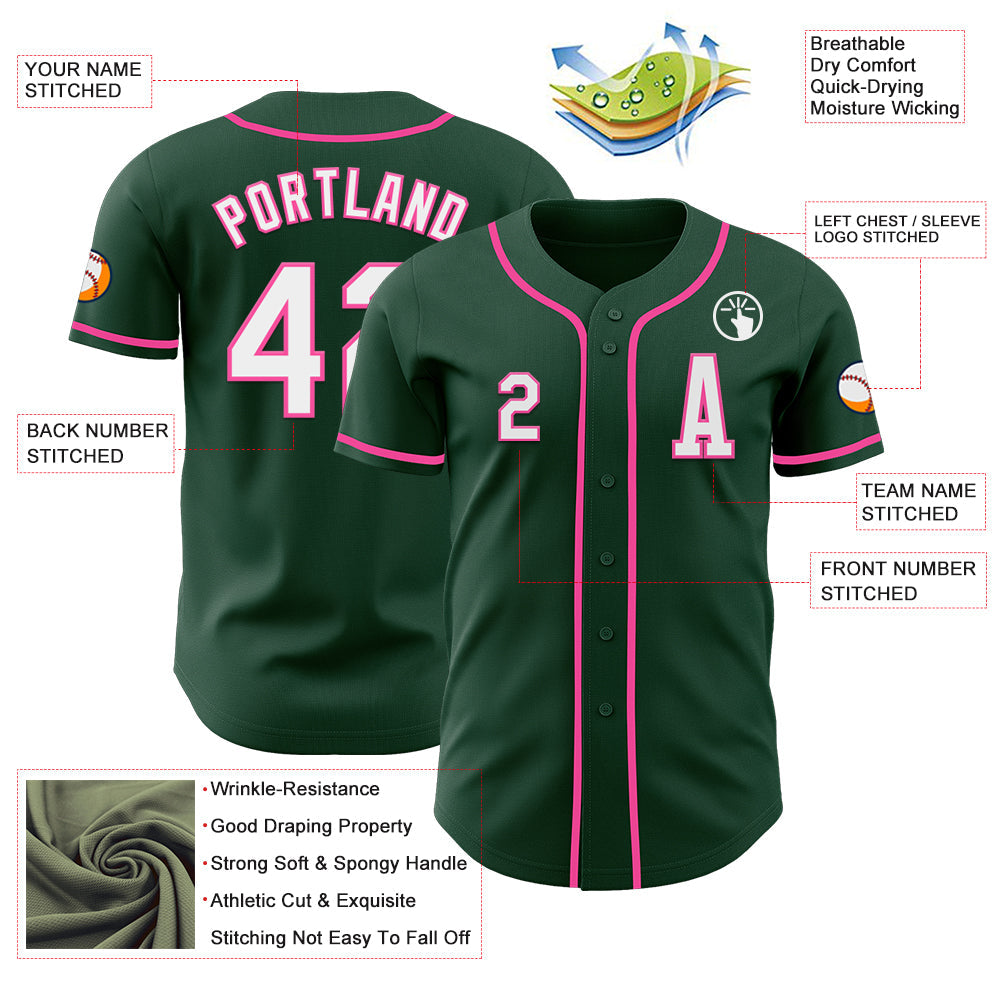 Custom Green White-Pink Authentic Baseball Jersey view 2