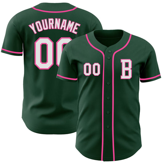 Custom Green White-Pink Authentic Baseball Jersey - Main View