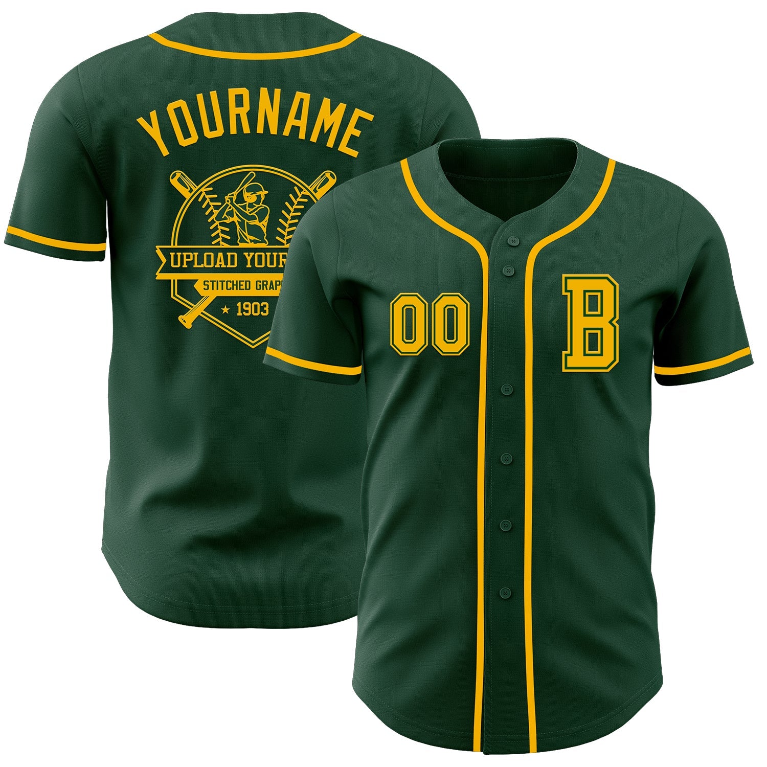 Custom Green Gold Authentic Baseball Jersey view 5