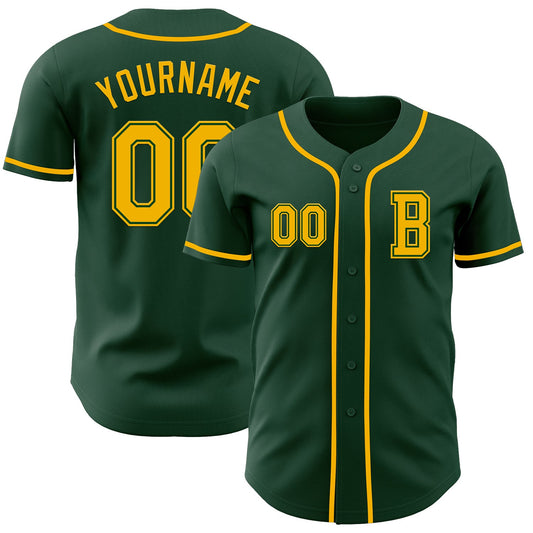 Custom Green Gold Authentic Baseball Jersey - Main View