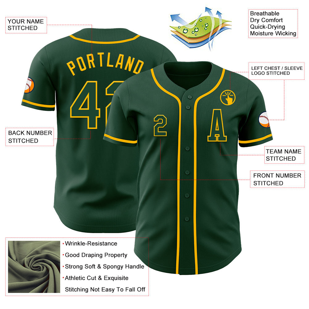 Custom Green Gold Authentic Baseball Jersey view 2