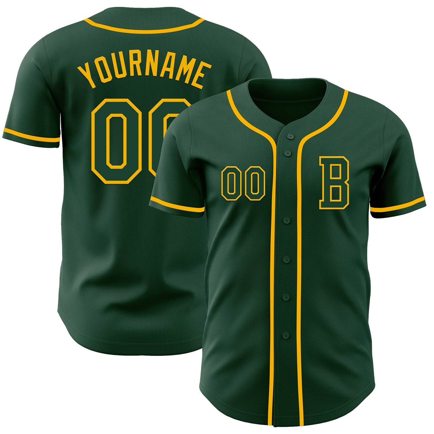 Custom Green Gold Authentic Baseball Jersey - Main View