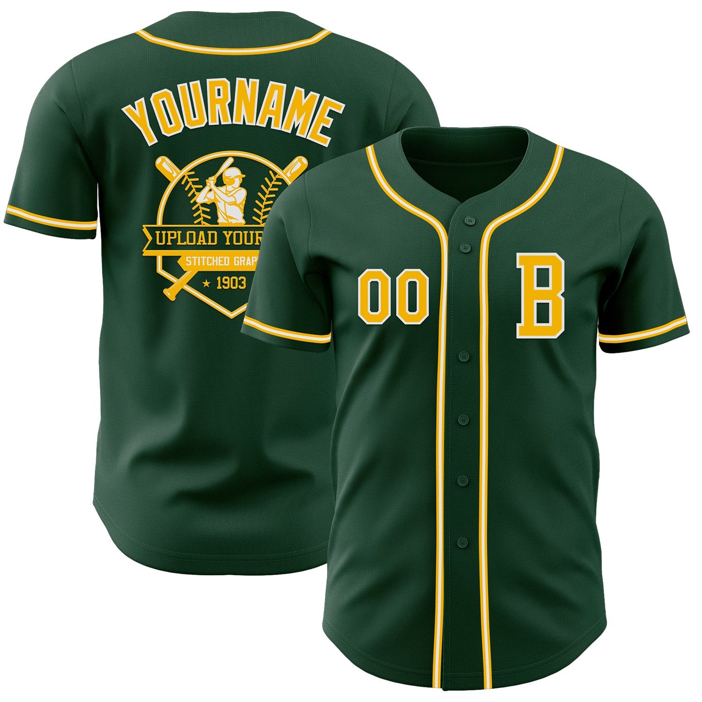 Custom Green Gold-White Authentic Baseball Jersey view 5